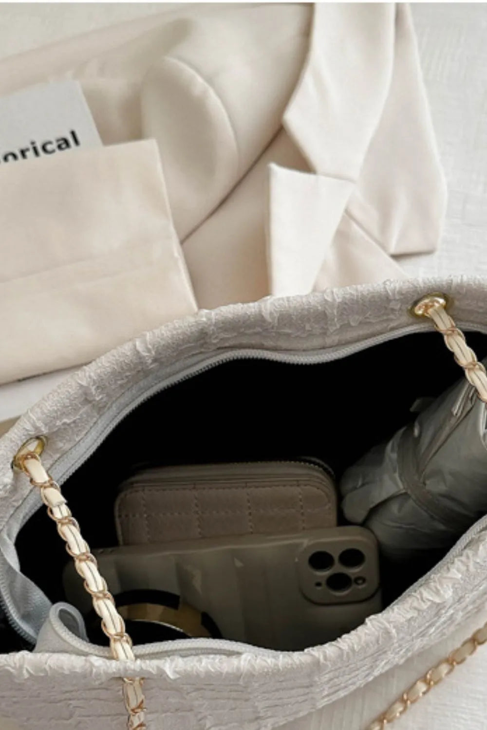 Polyester Texture Chain Tote Bag – Stylish Shoulder Handbag - LODIMAE FASHION