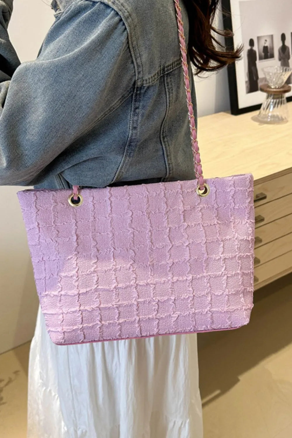 Polyester Texture Chain Tote Bag – Stylish Shoulder Handbag - LODIMAE FASHION