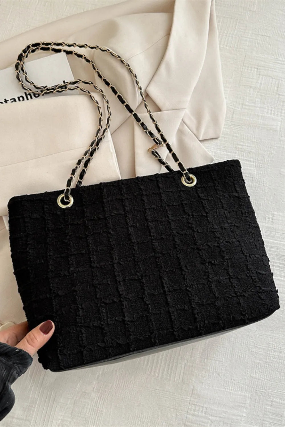 Polyester Texture Chain Tote Bag – Stylish Shoulder Handbag - LODIMAE FASHION