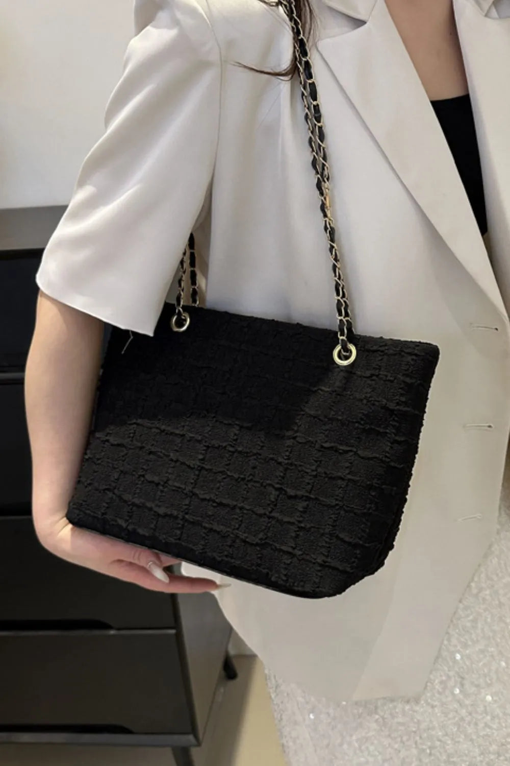 Polyester Texture Chain Tote Bag – Stylish Shoulder Handbag - LODIMAE FASHION