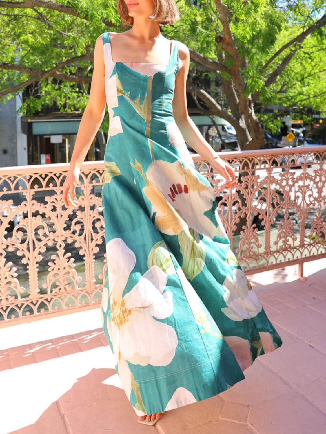 Printed Square Neck Maxi Dress - LODIMAE FASHION