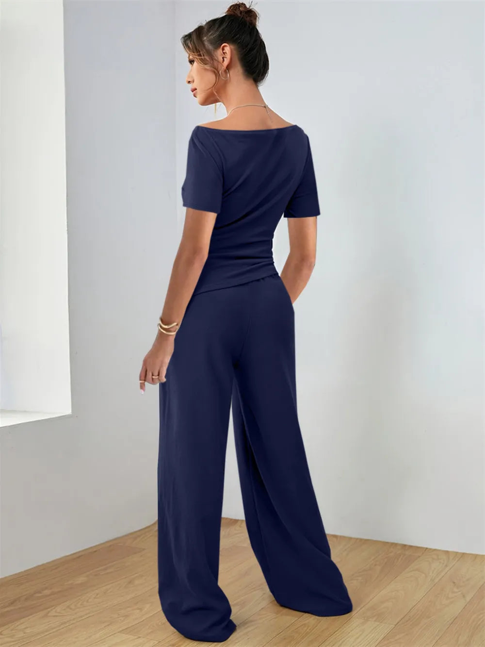 Round Neck Short Sleeve T-Shirt and Pants Set - LODIMAE FASHION