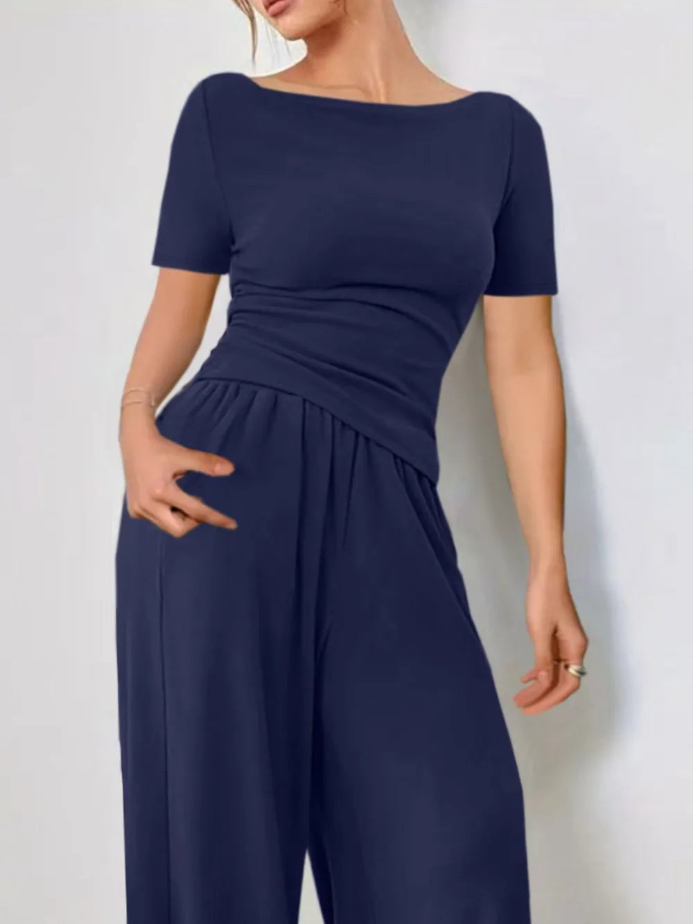 Round Neck Short Sleeve T-Shirt and Pants Set - LODIMAE FASHION