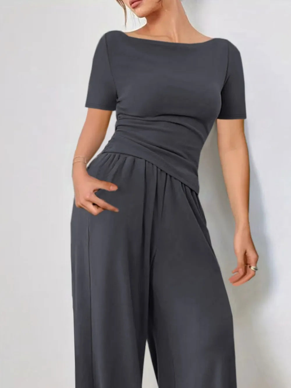 Round Neck Short Sleeve T-Shirt and Pants Set - LODIMAE FASHION