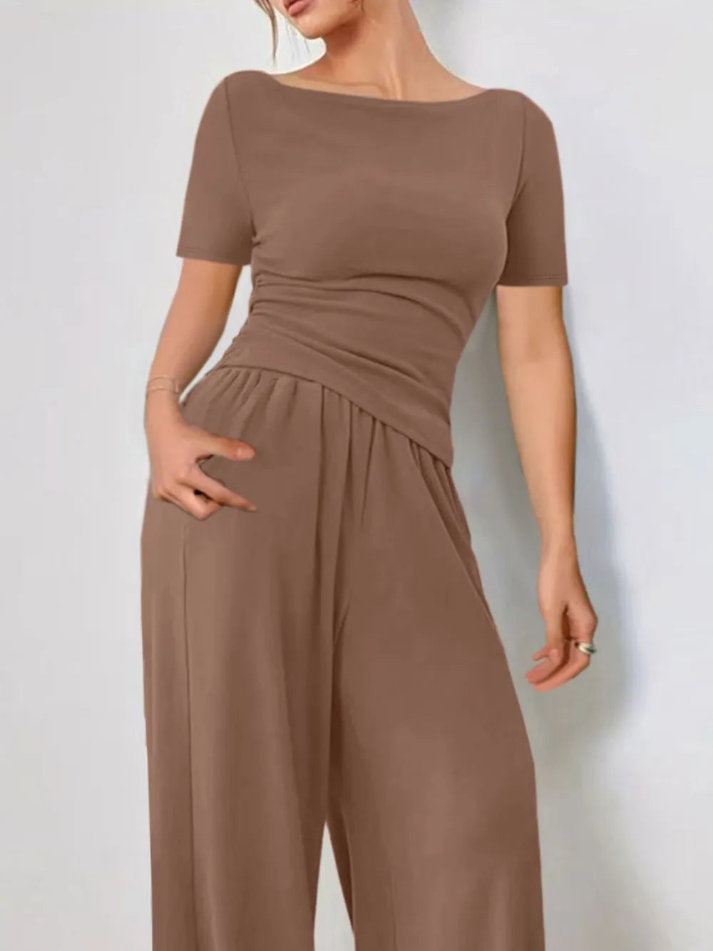 Round Neck Short Sleeve T-Shirt and Pants Set - LODIMAE FASHION
