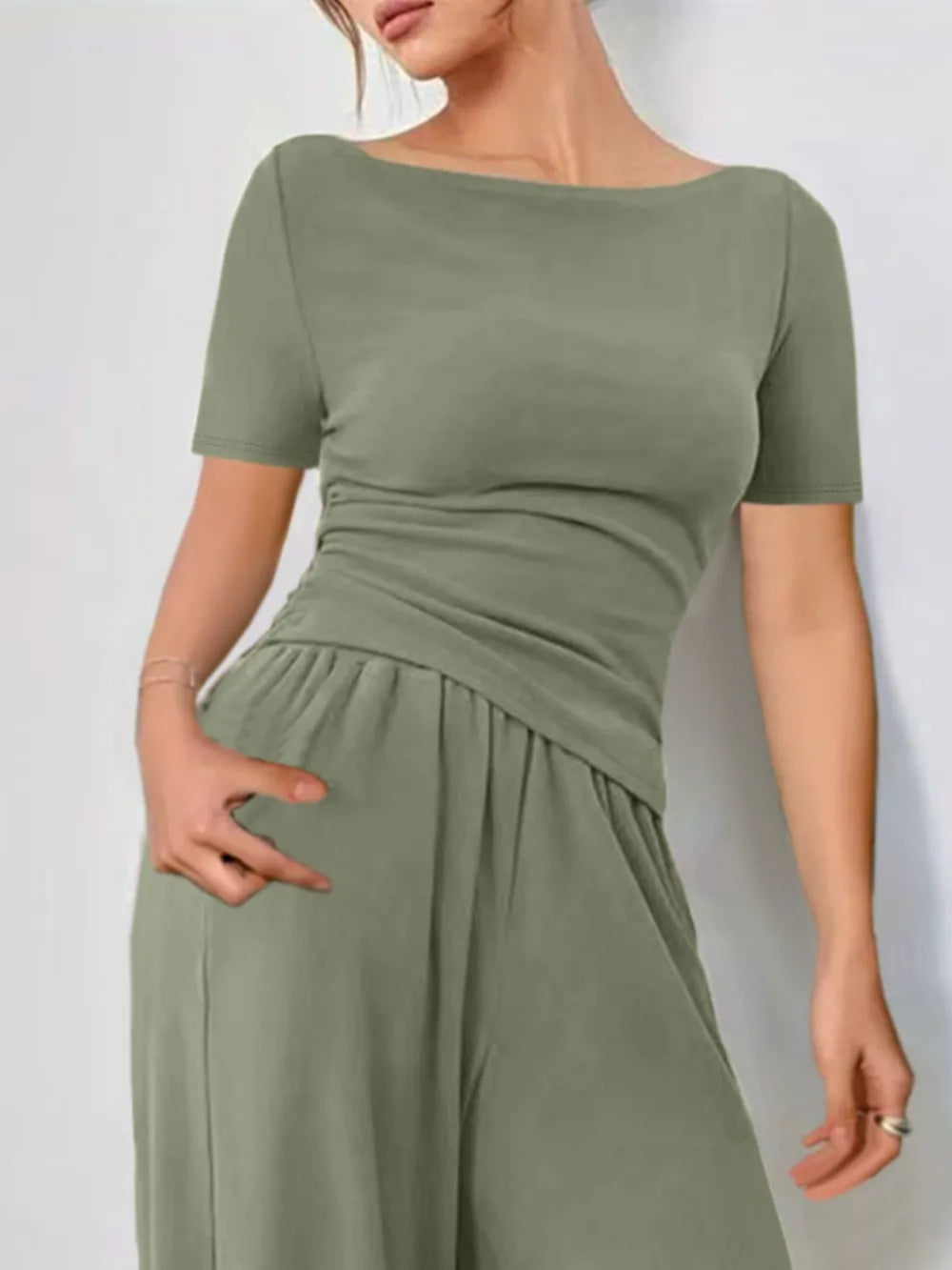 Round Neck Short Sleeve T-Shirt and Pants Set - LODIMAE FASHION