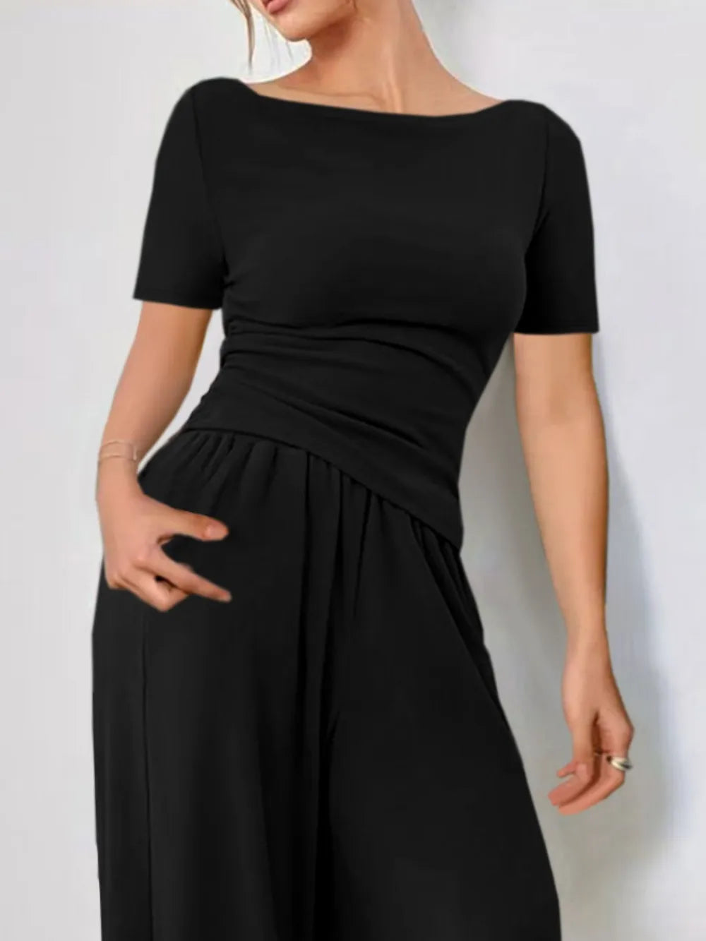 Round Neck Short Sleeve T-Shirt and Pants Set - LODIMAE FASHION
