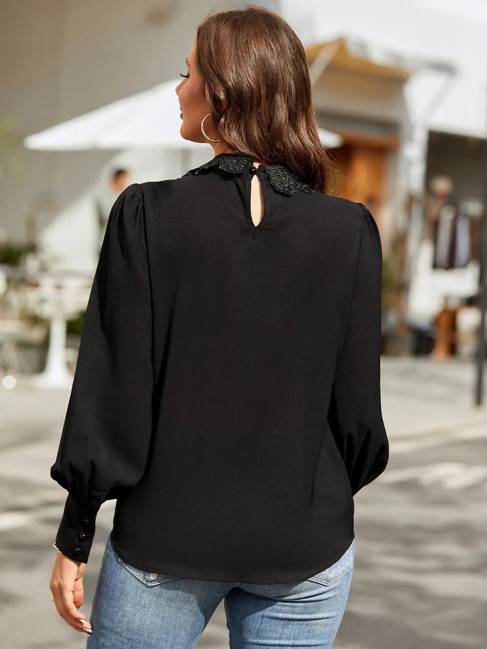 Ruched Keyhole Lantern Sleeve Shirt - LODIMAE FASHION