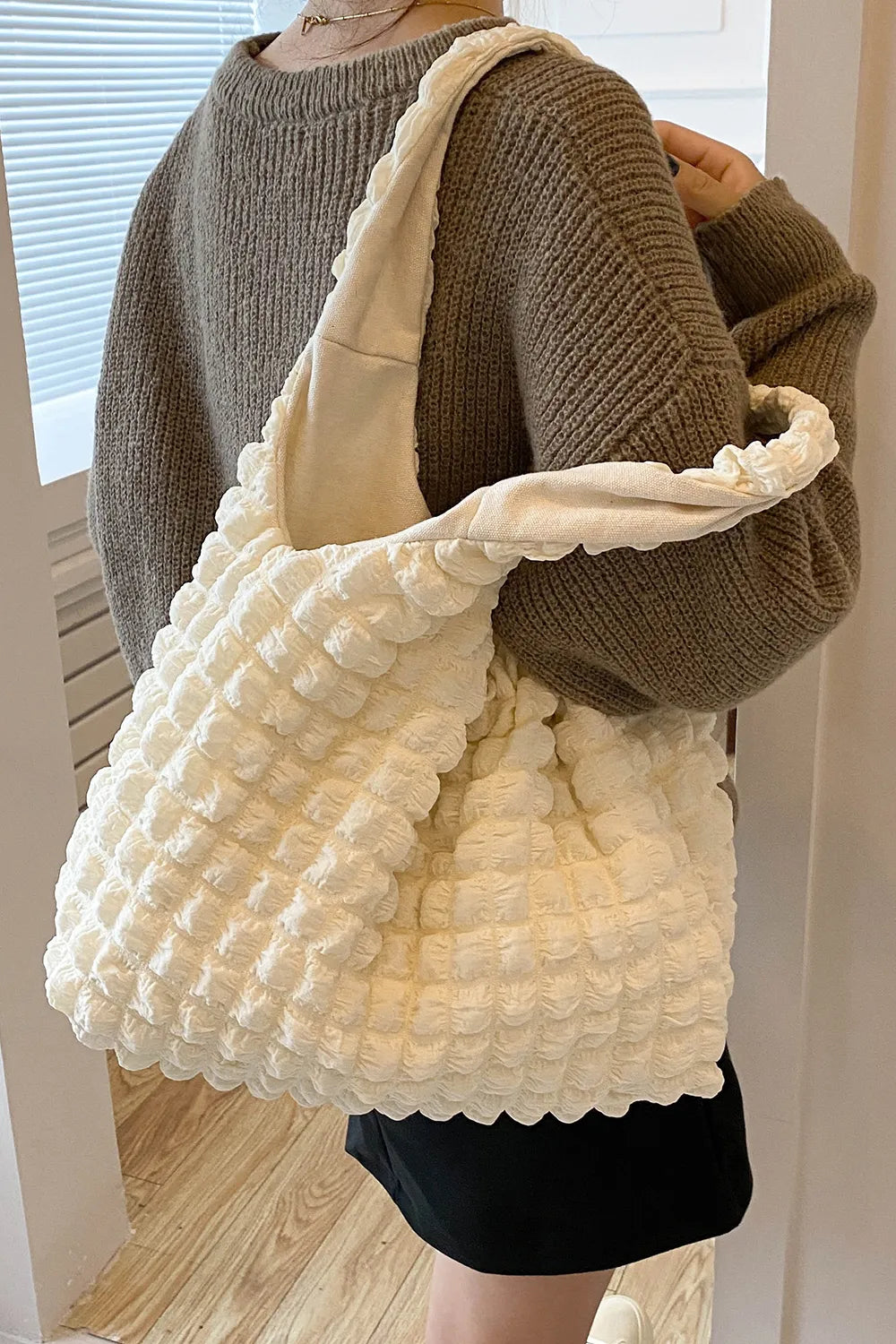 Ruched Polyester Large Handbag – Spacious Everyday Tote - LODIMAE FASHION
