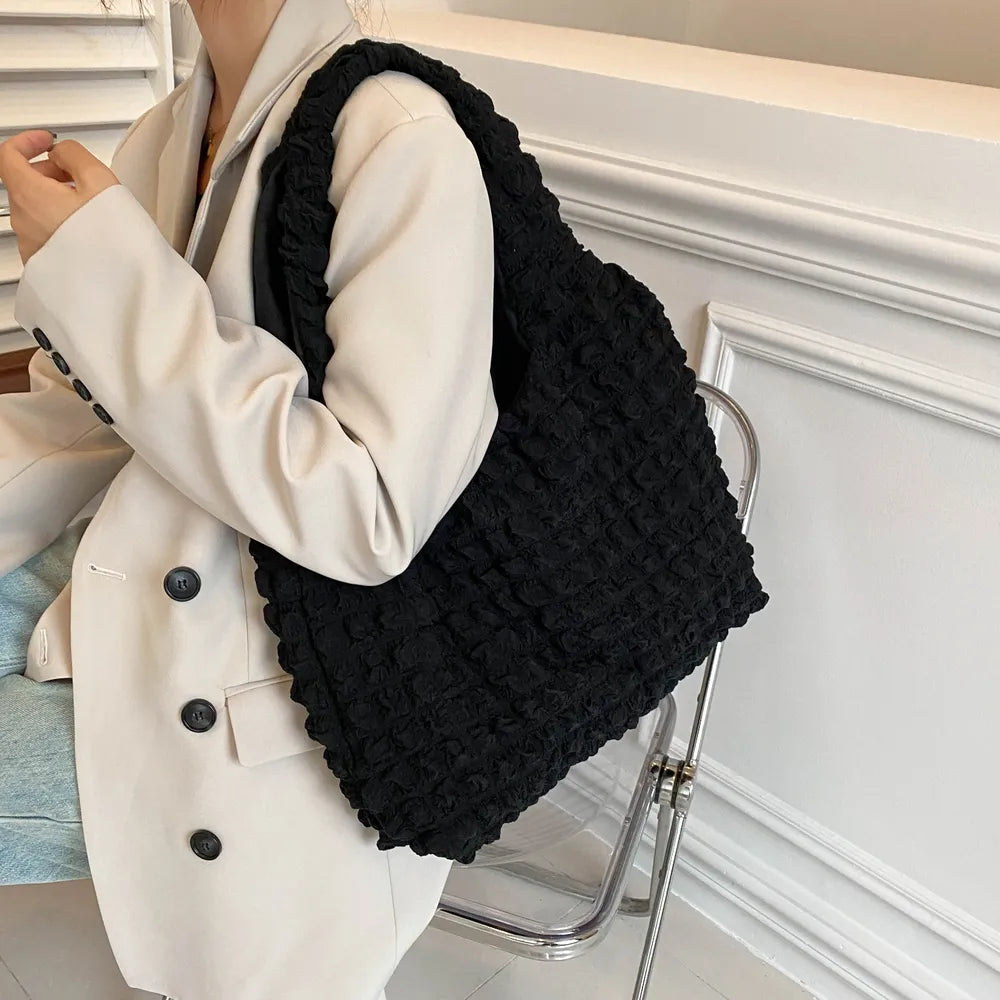 Ruched Polyester Large Handbag – Stylish Everyday Tote - LODIMAE FASHION