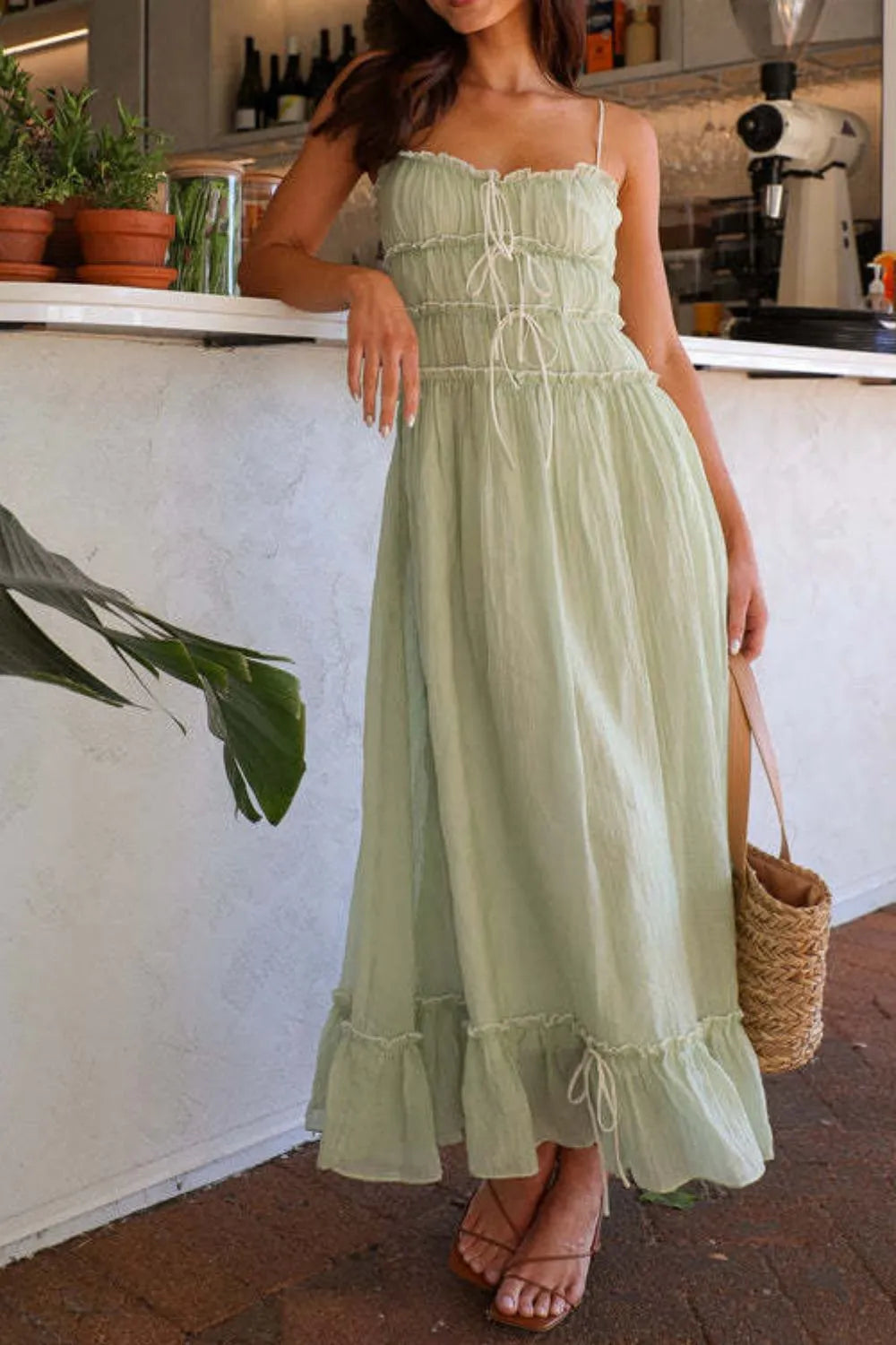 Ruffled Hem Frill Midi Cami Dress - LODIMAE FASHION