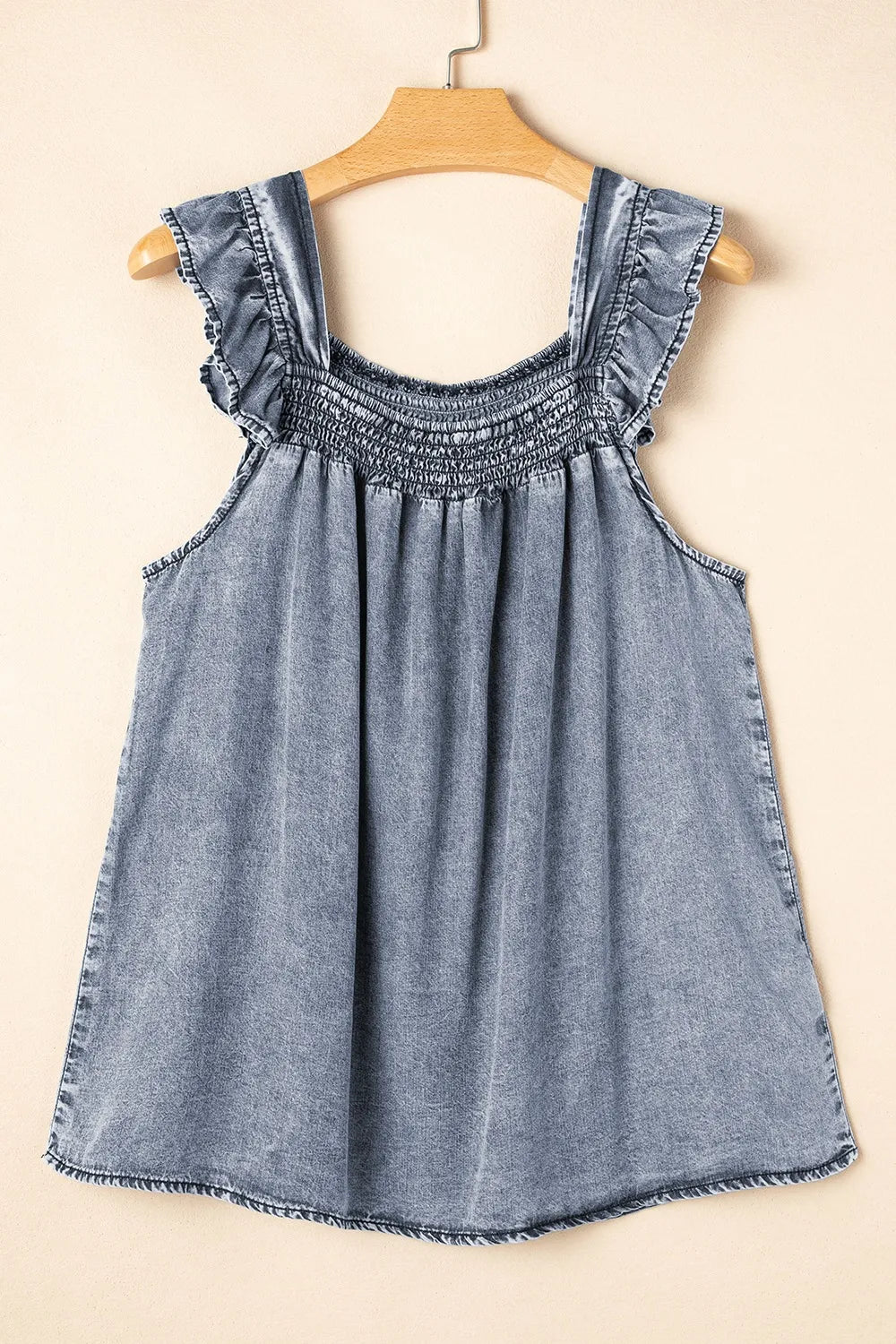 Ruffled Shirred Denim Top - LODIMAE FASHION