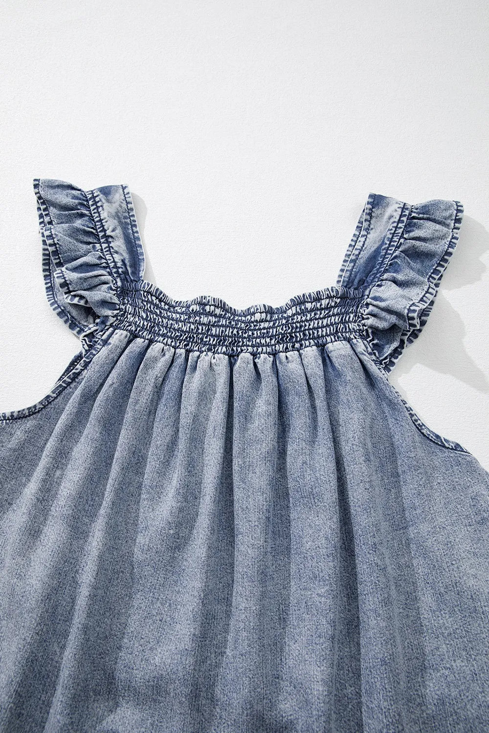 Ruffled Shirred Denim Top - LODIMAE FASHION