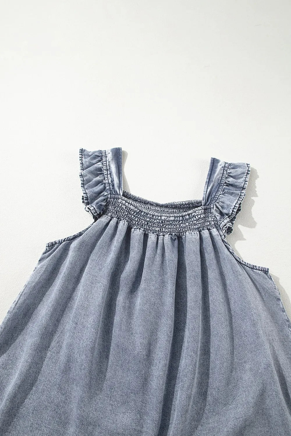 Ruffled Shirred Denim Top - LODIMAE FASHION