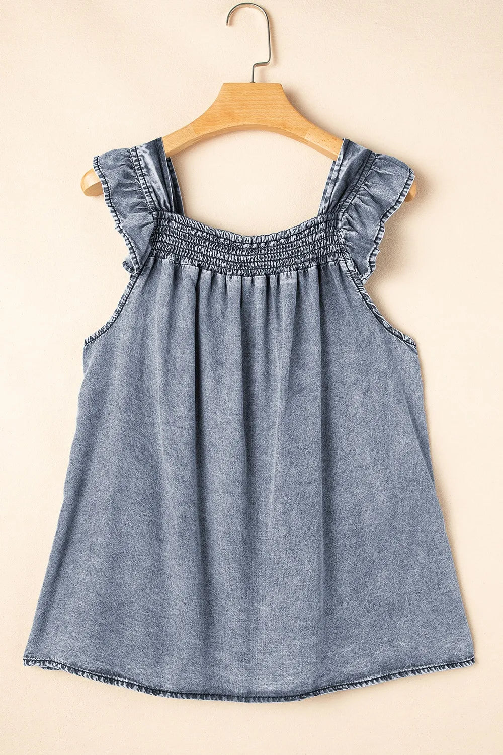 Ruffled Shirred Denim Top - LODIMAE FASHION
