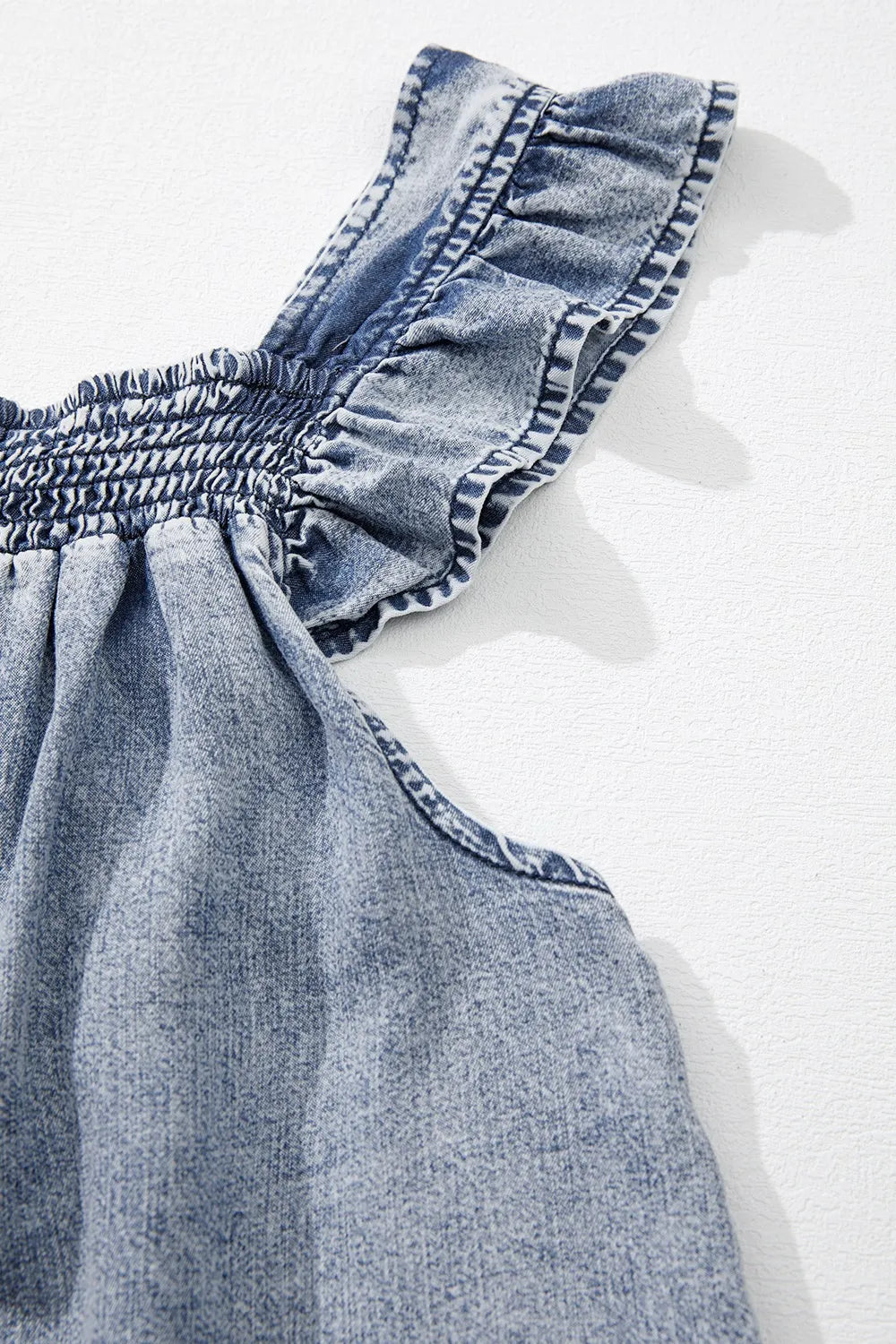 Ruffled Shirred Denim Top - LODIMAE FASHION