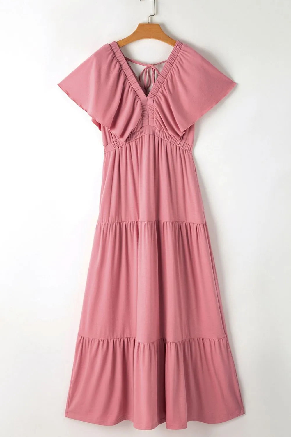 Ruffled V Neck Flutter Sleeve Maxi Dress - LODIMAE FASHION