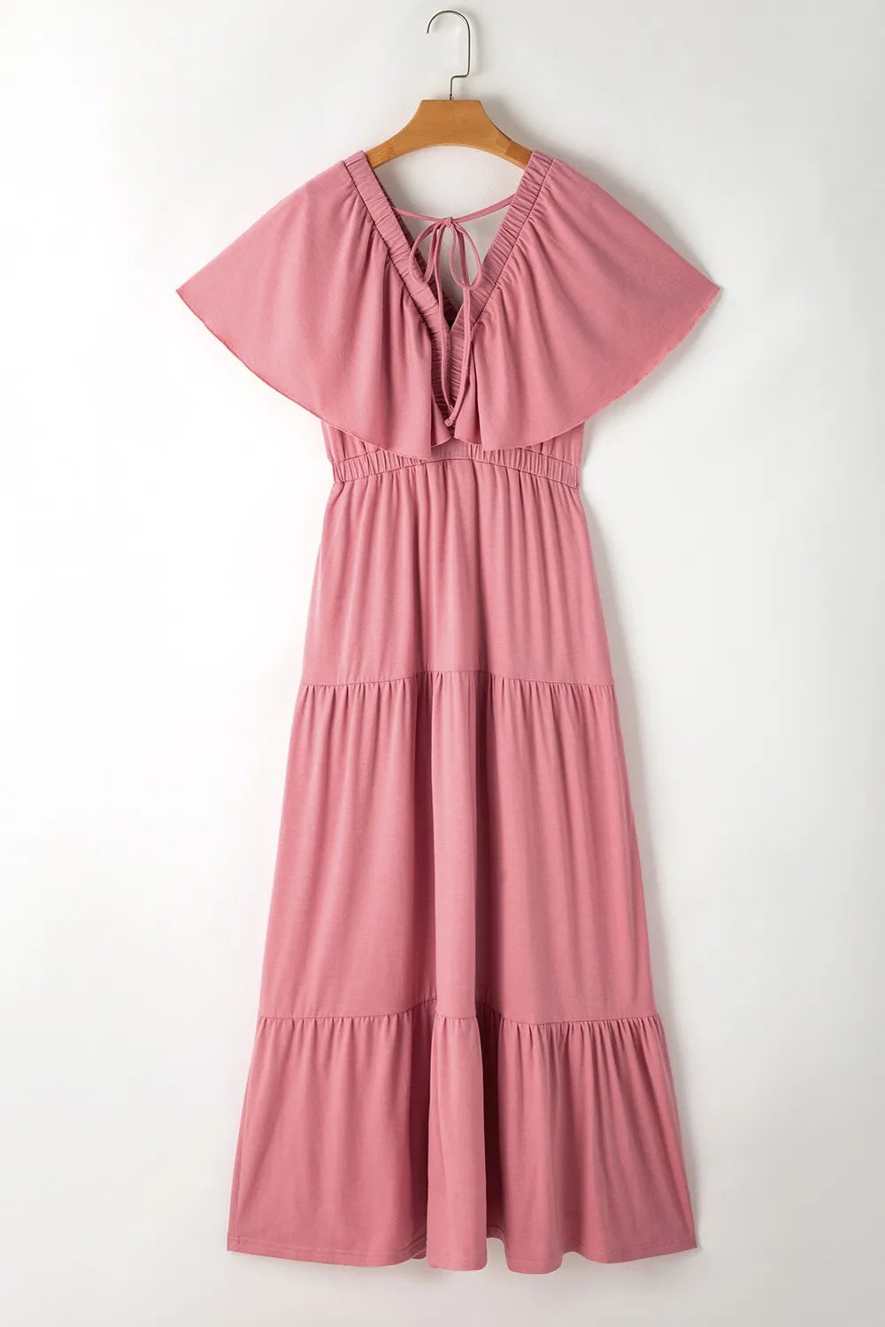Ruffled V Neck Flutter Sleeve Maxi Dress - LODIMAE FASHION