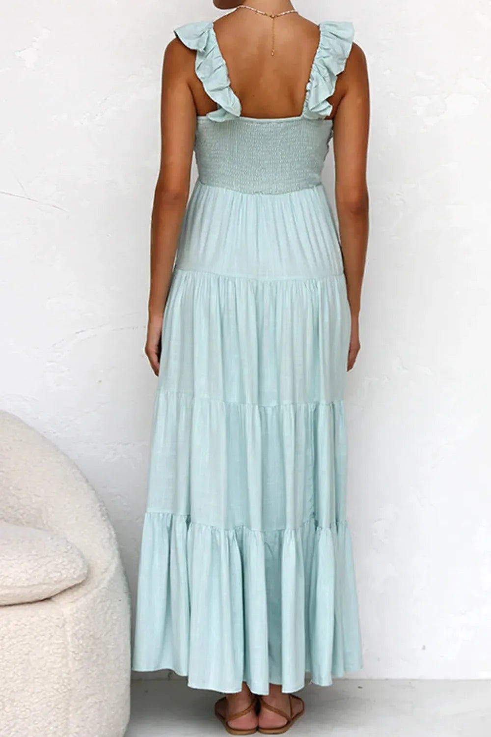 Ruffled V-Neck Tiered Dress - LODIMAE FASHION