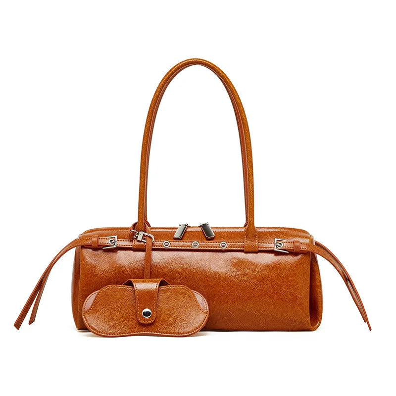 Genuine Leather Baguette Shoulder Bag - Cowhide Handbag for Women - LODIMAE FASHION