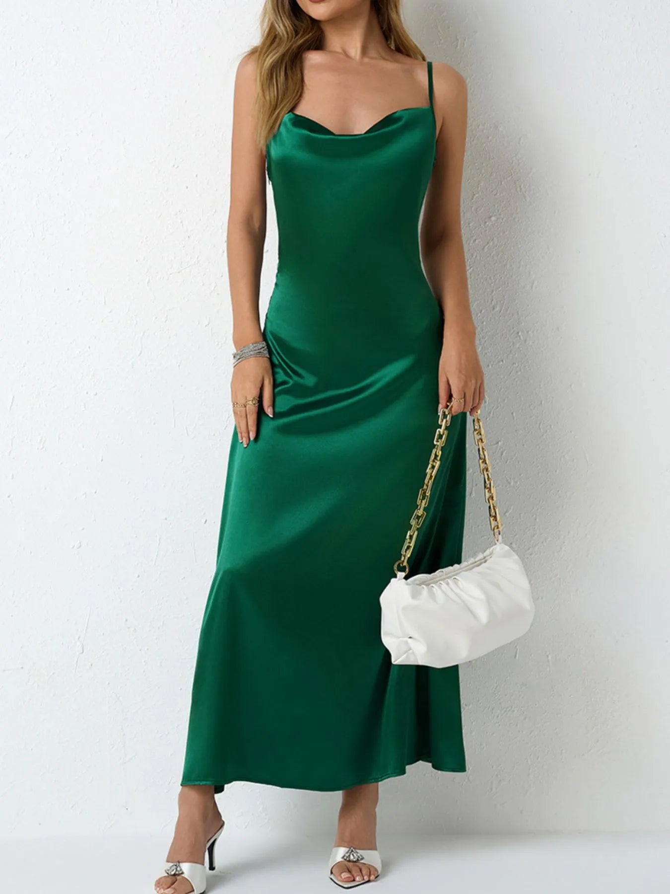 Satin Cowl Neck Cami Dress - LODIMAE FASHION