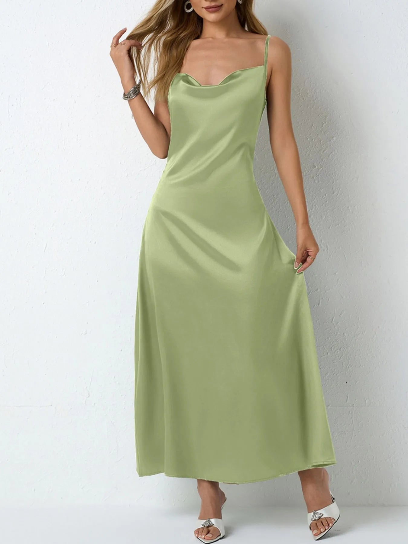 Satin Cowl Neck Cami Dress - LODIMAE FASHION