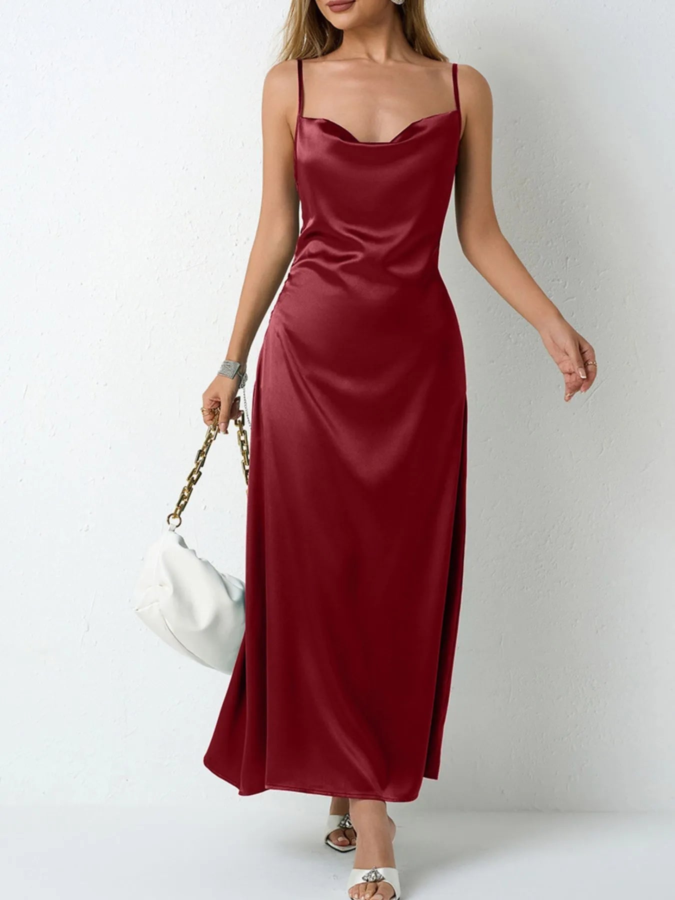 Satin Cowl Neck Cami Dress - LODIMAE FASHION