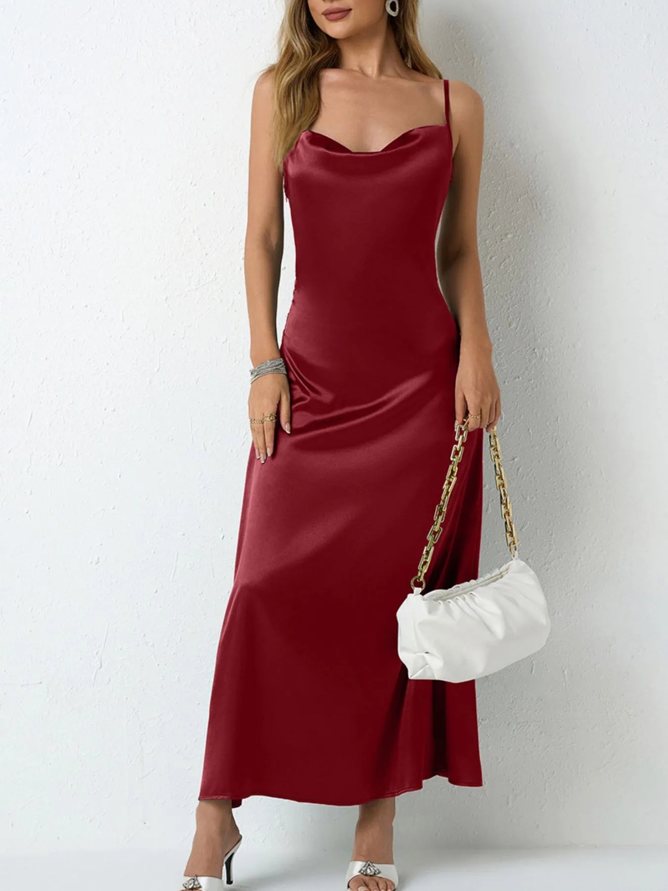 Satin Cowl Neck Cami Dress - LODIMAE FASHION