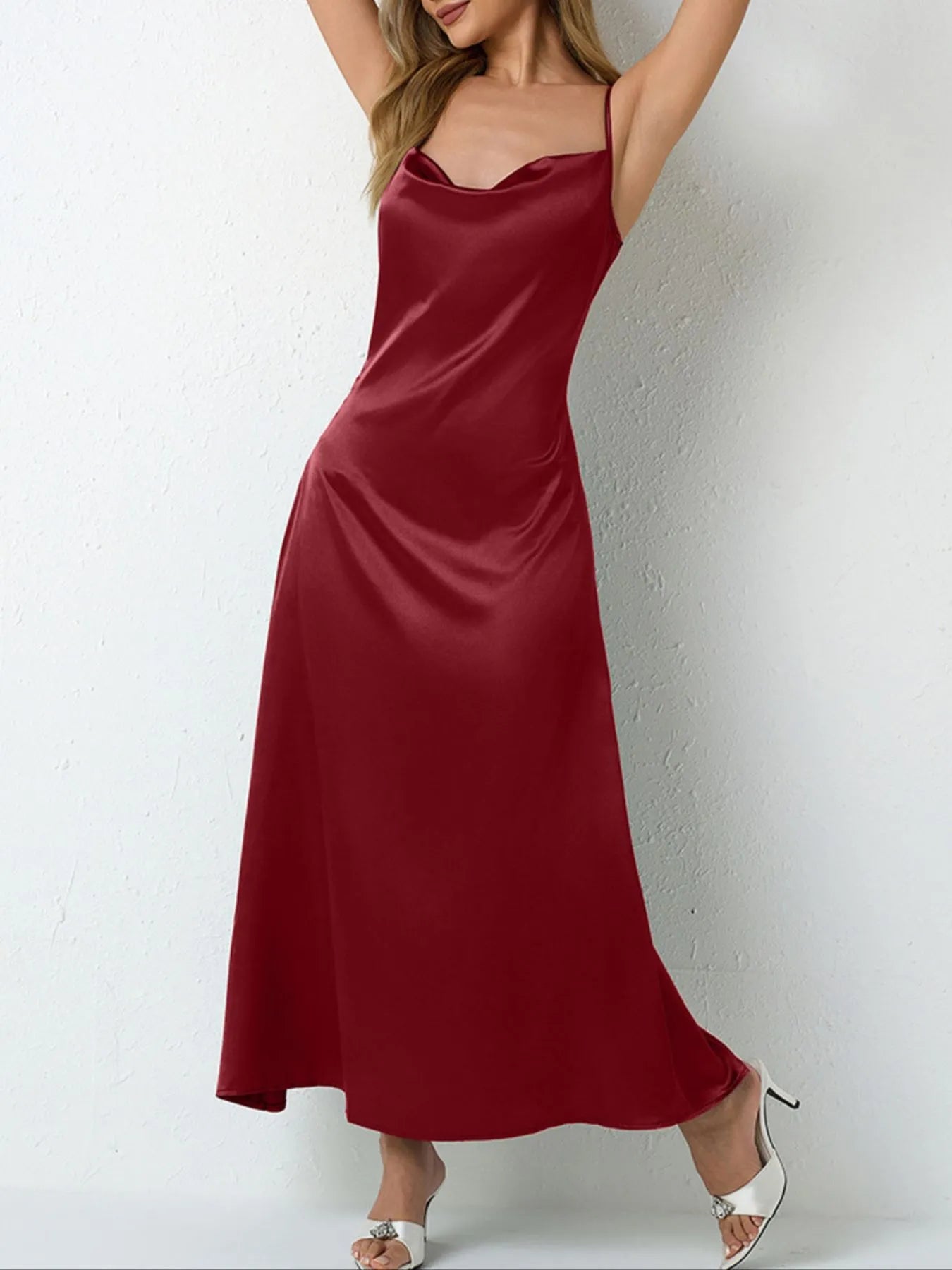 Satin Cowl Neck Cami Dress - LODIMAE FASHION