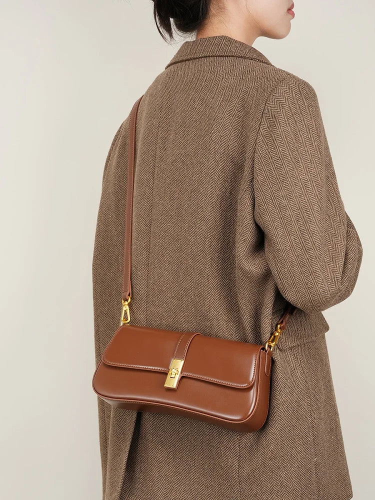 Genuine Leather Shoulder Bag: Trendy Crossbody Baguette Handbag - LODIMAE FASHION