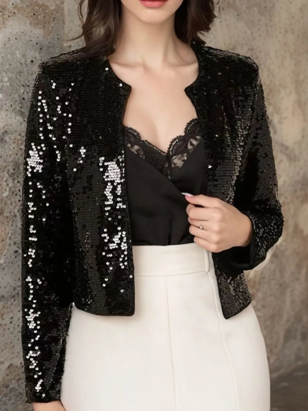 Sequin Cropped Jacket - LODIMAE FASHION