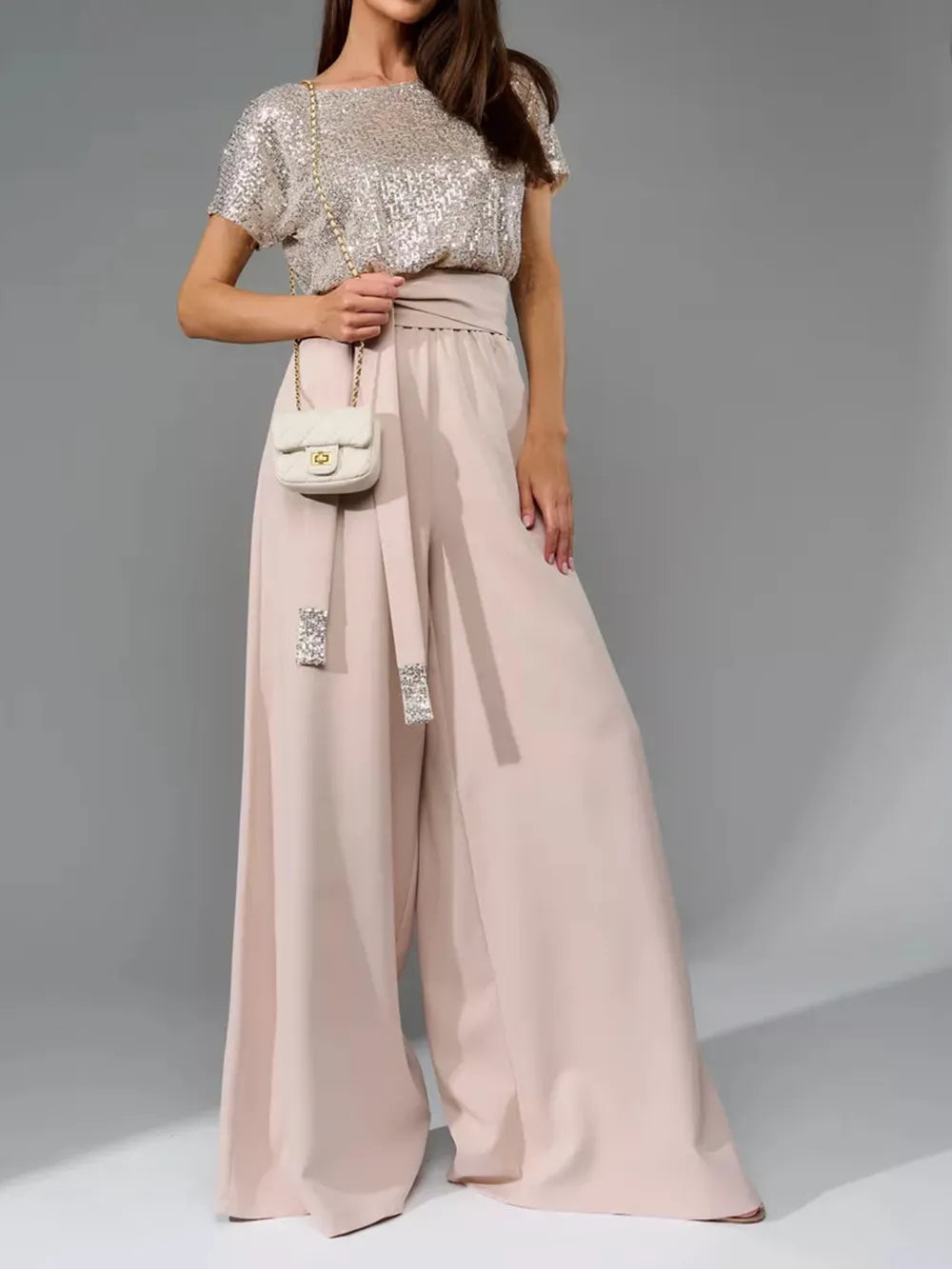 Sequin Round Neck Wide Leg Jumpsuit - LODIMAE FASHION