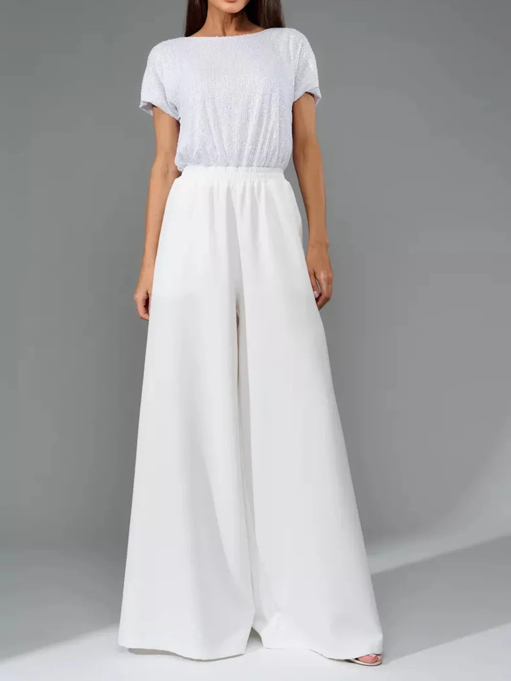 Sequin Round Neck Wide Leg Jumpsuit - LODIMAE FASHION