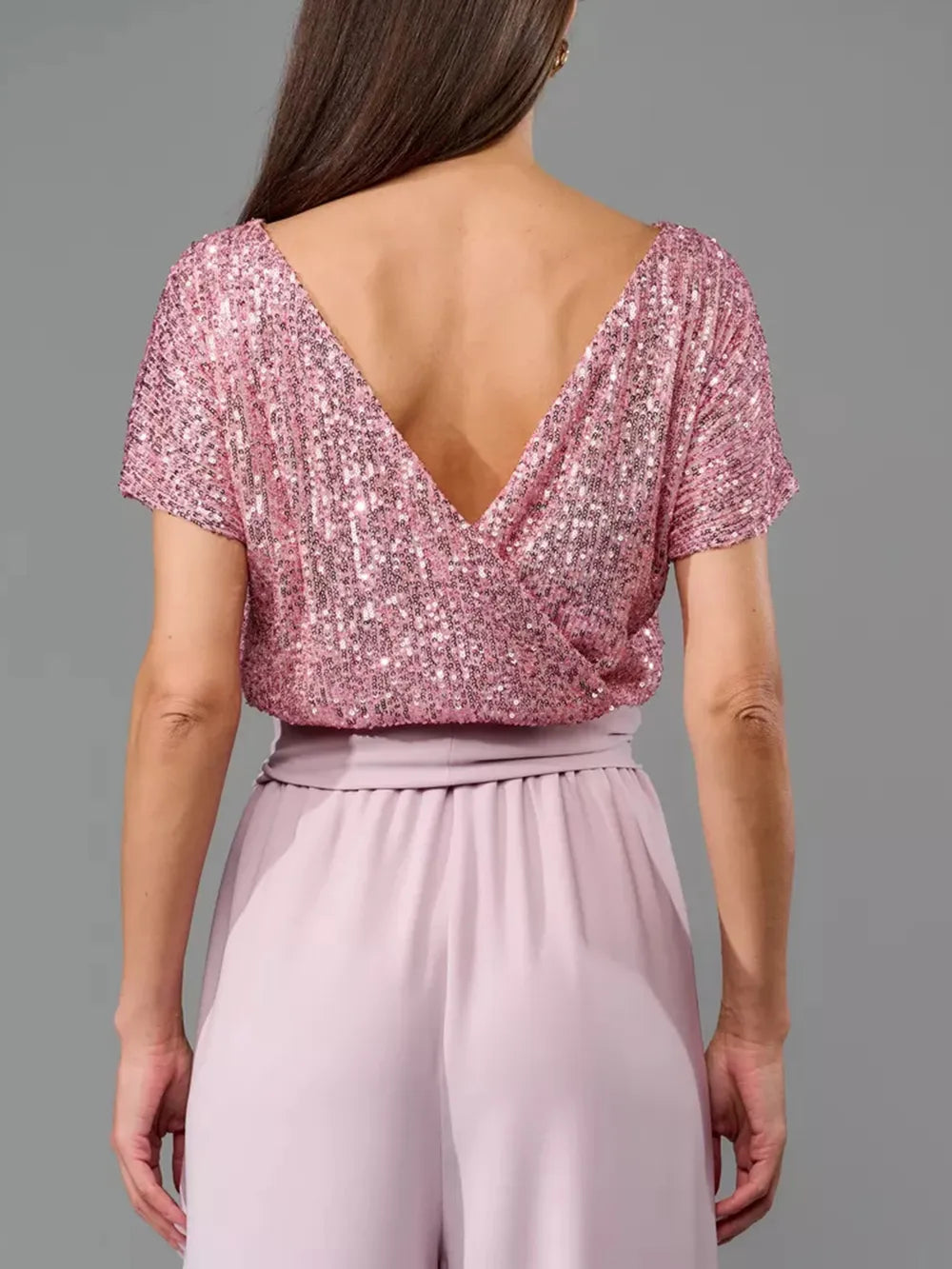 Sequin Round Neck Wide Leg Jumpsuit - LODIMAE FASHION