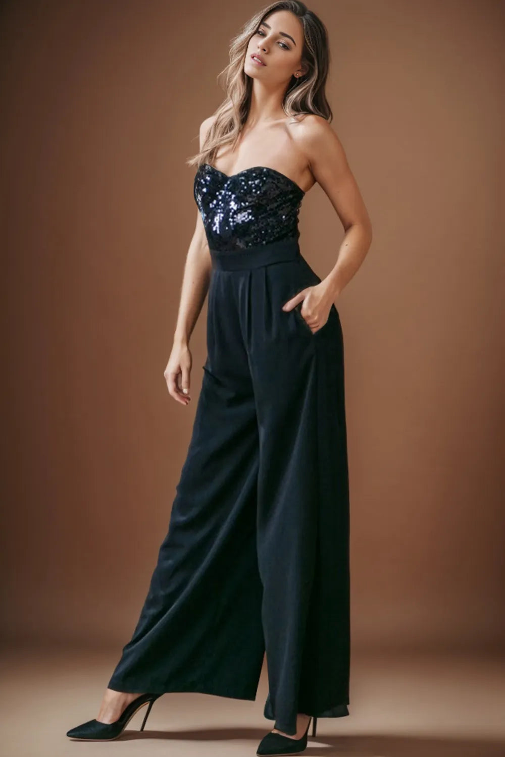 Sequin Tube Wide Leg Jumpsuit - LODIMAE FASHION