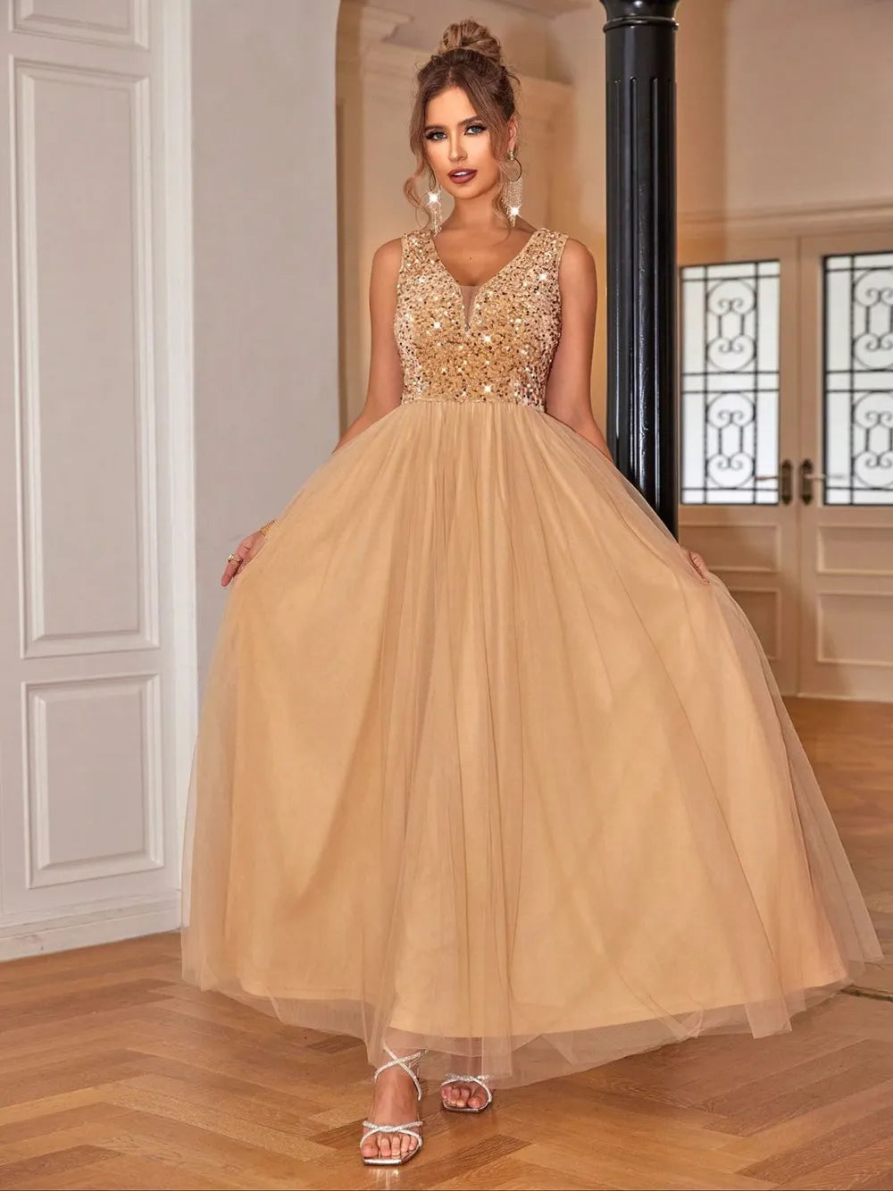Sequin V-Neck Sleeveless Dress - LODIMAE FASHION