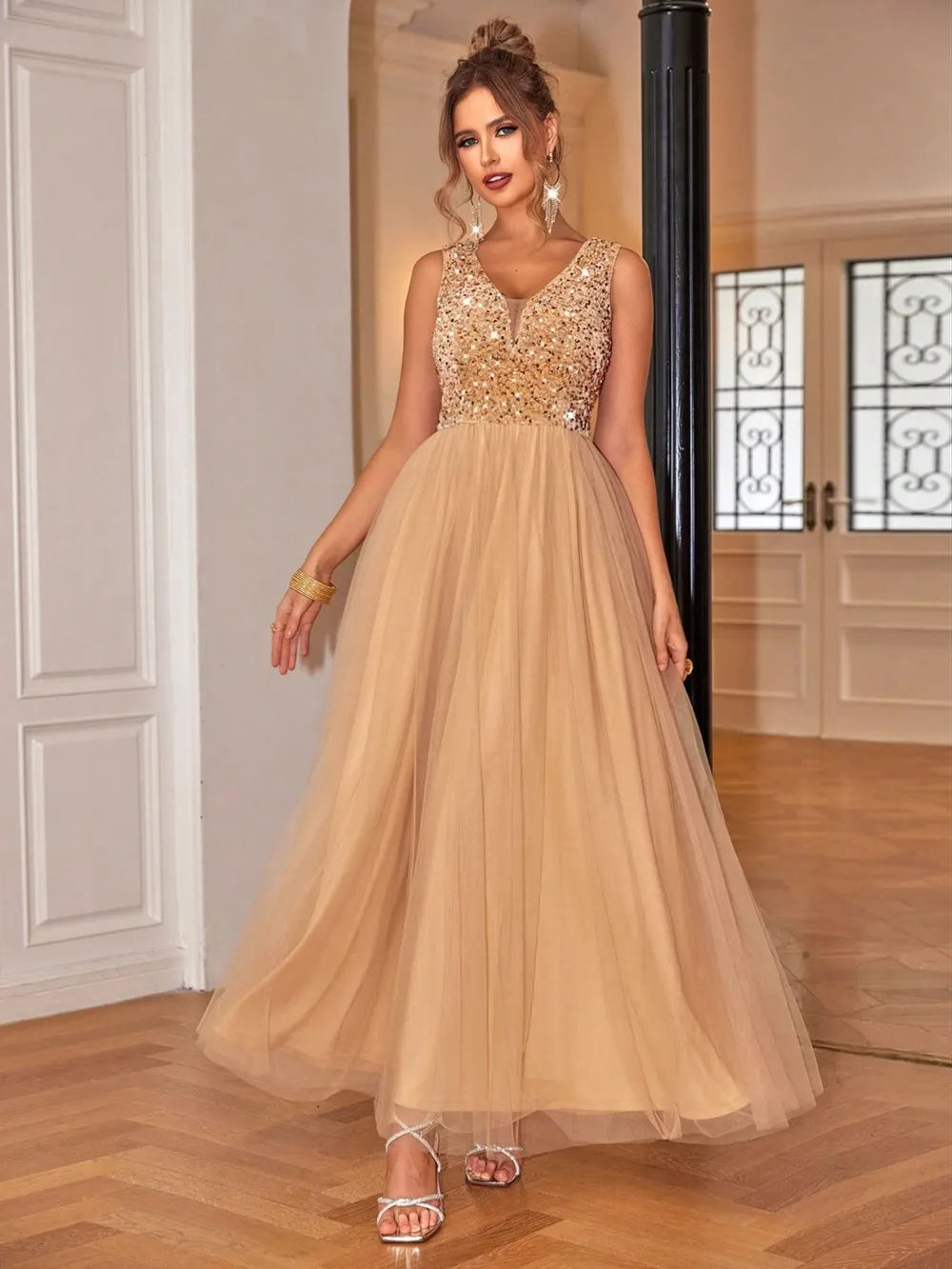 Sequin V-Neck Sleeveless Dress - LODIMAE FASHION
