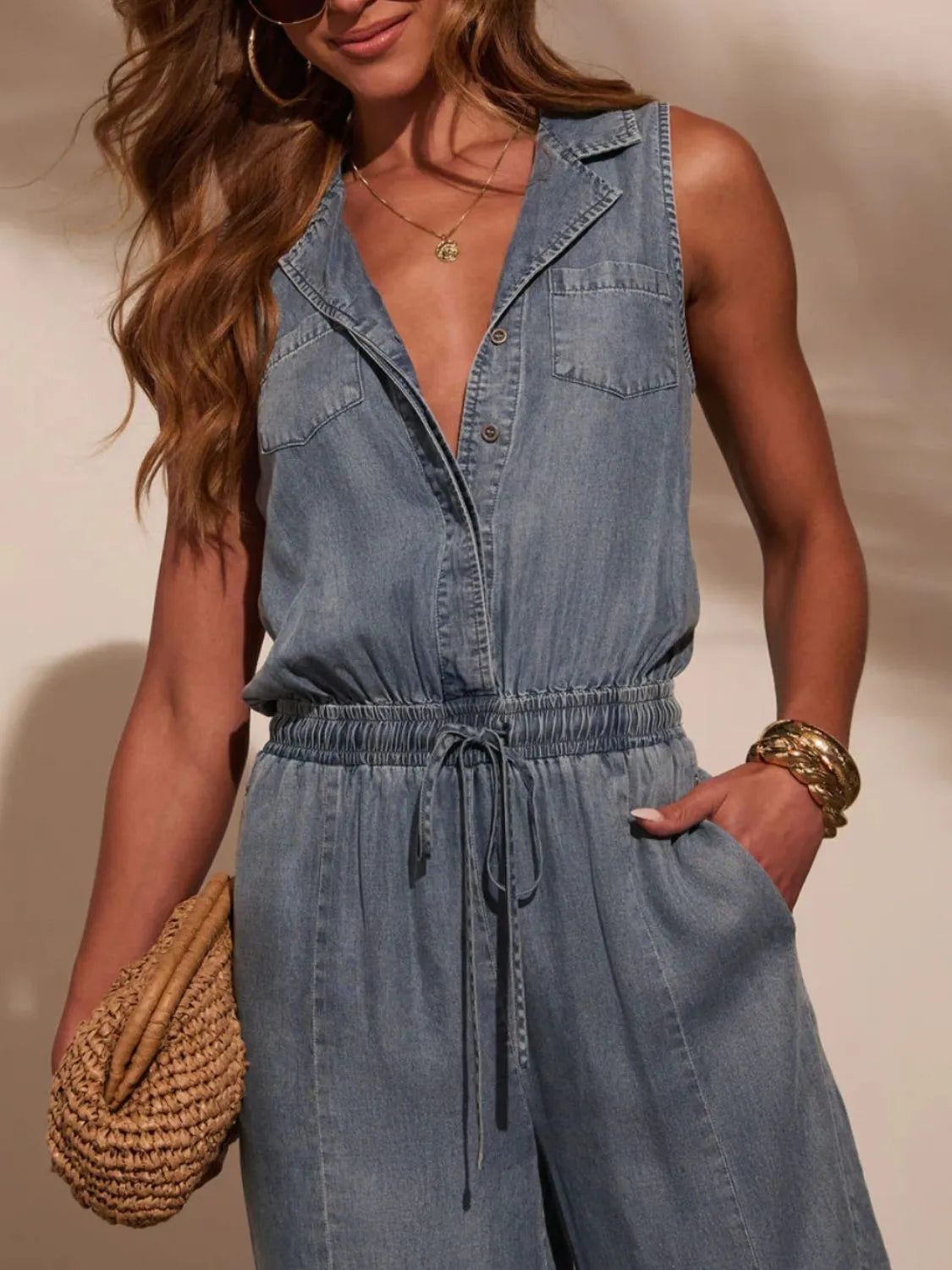 Sleeveless Waist Washed Jumpsuit - LODIMAE FASHION