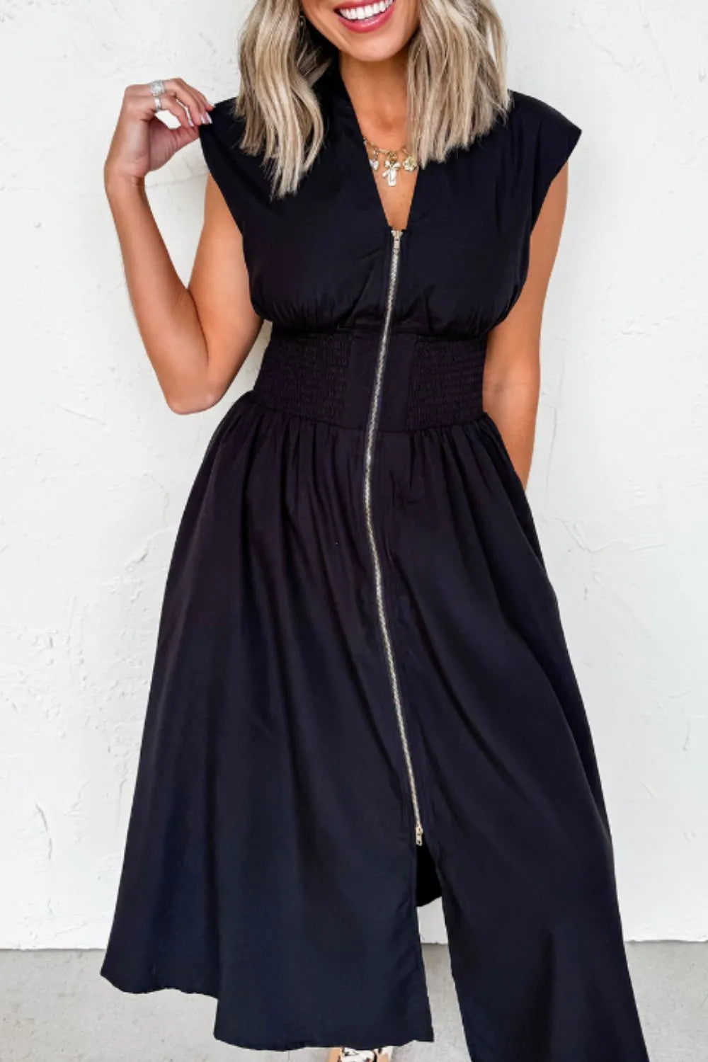Sleeveless Zip-Front Maxi Dress - LODIMAE FASHION