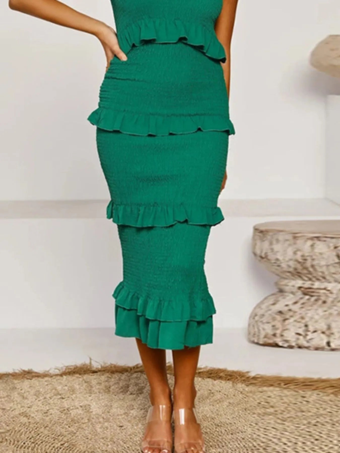 Smocked Ruffled Midi Cami Dress - LODIMAE FASHION