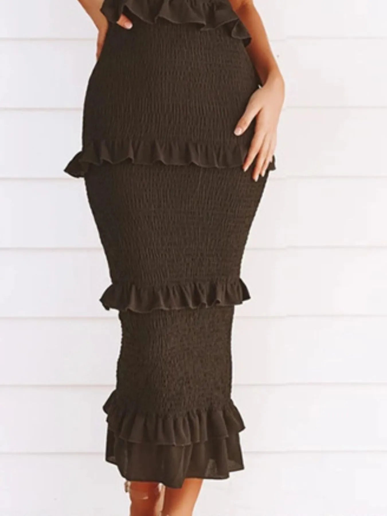 Smocked Ruffled Midi Cami Dress - LODIMAE FASHION