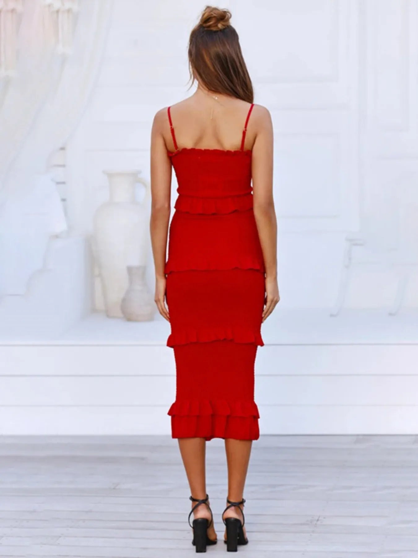 Smocked Ruffled Midi Cami Dress - LODIMAE FASHION