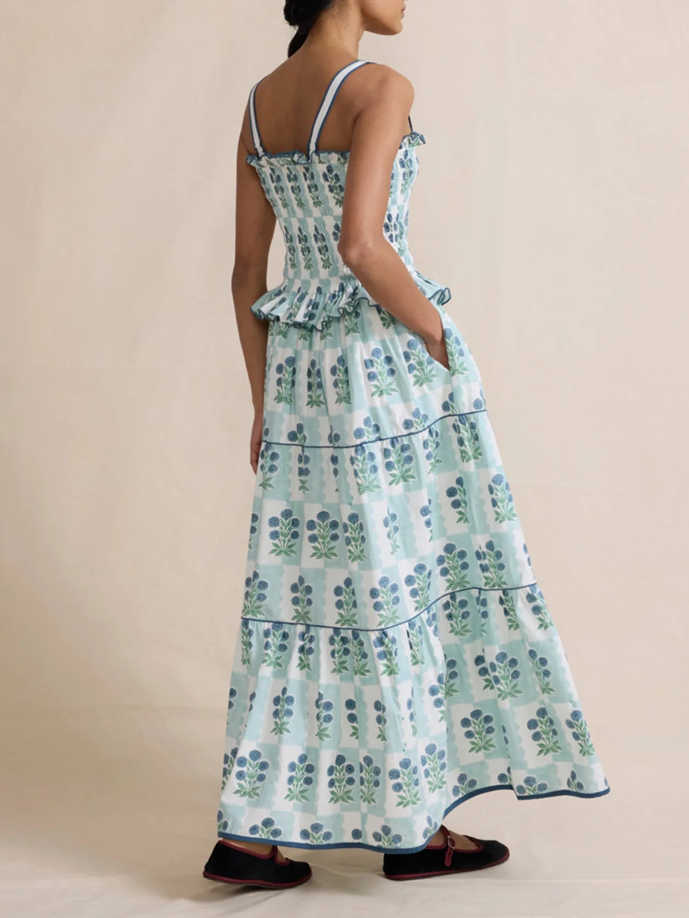 Smocked Ruffled Square Neck Maxi Dress - LODIMAE FASHION
