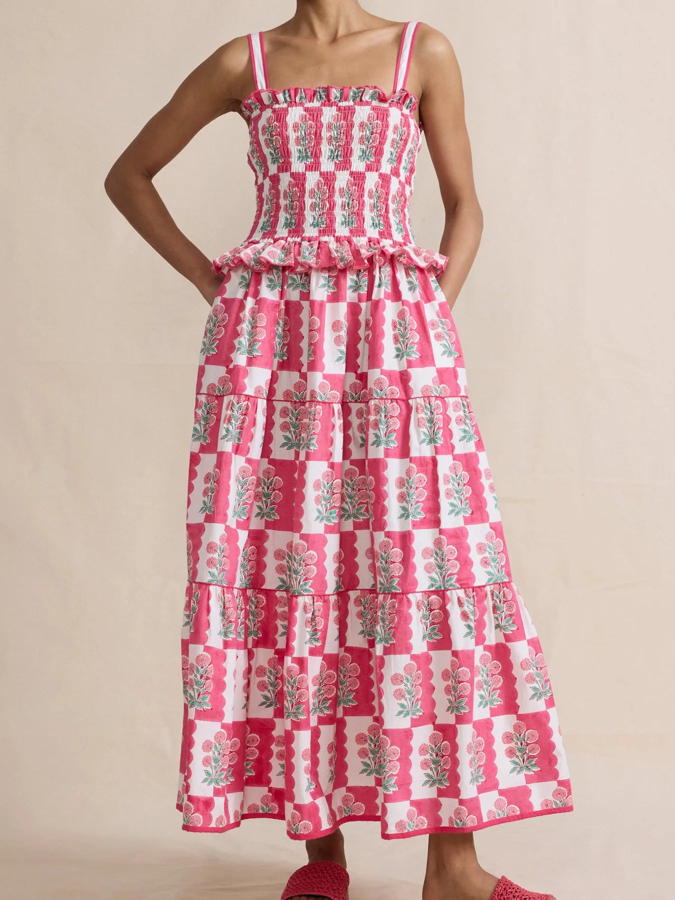 Smocked Ruffled Square Neck Maxi Dress - LODIMAE FASHION