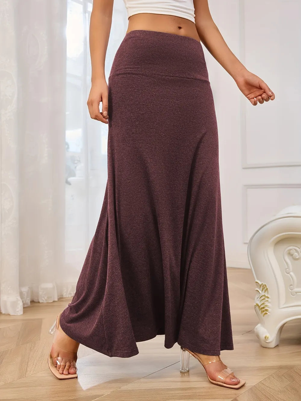 Solid Elastic Waist Maxi Skirt - LODIMAE FASHION