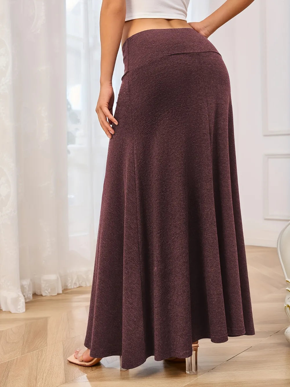 Solid Elastic Waist Maxi Skirt - LODIMAE FASHION