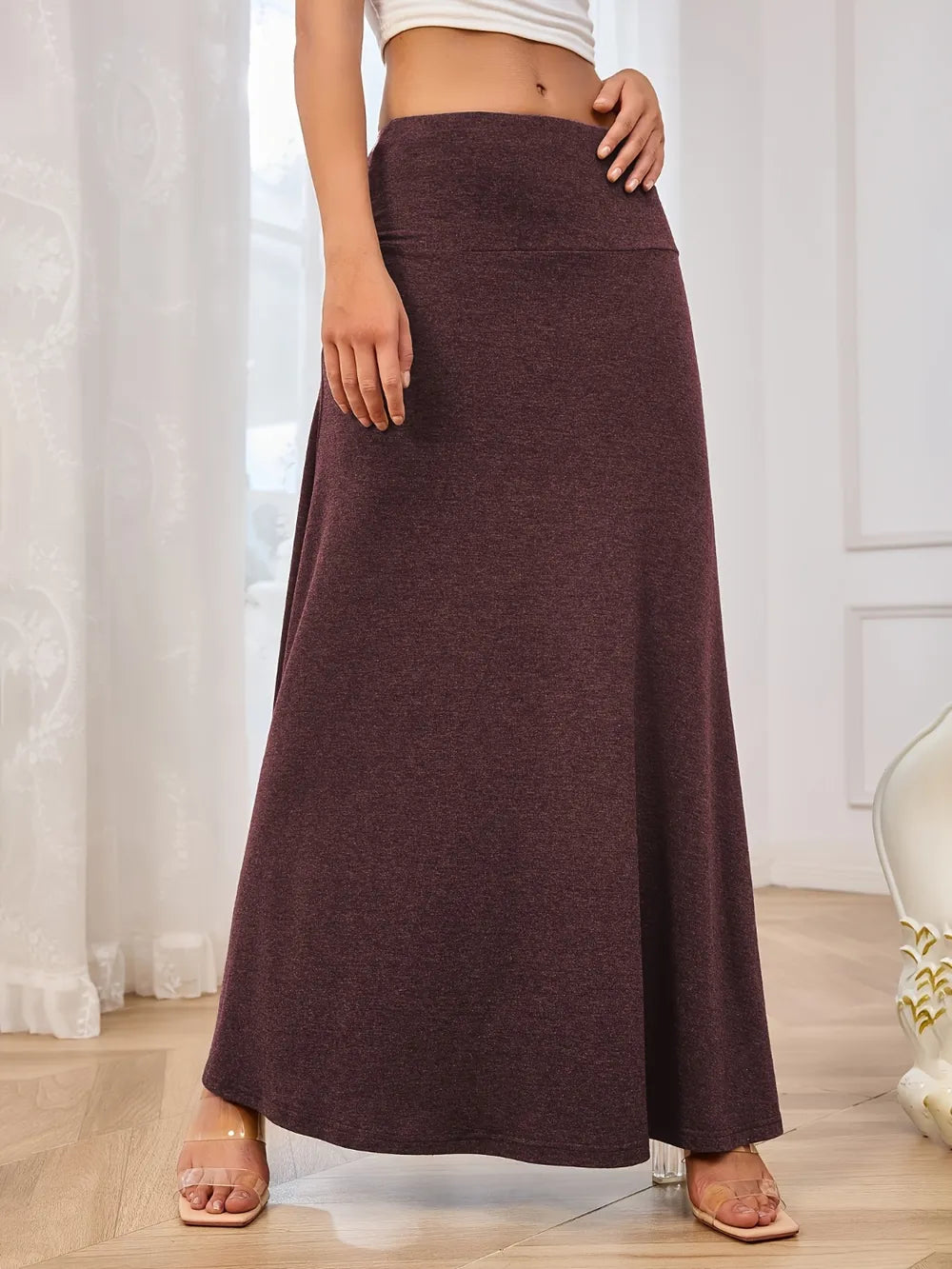 Solid Elastic Waist Maxi Skirt - LODIMAE FASHION