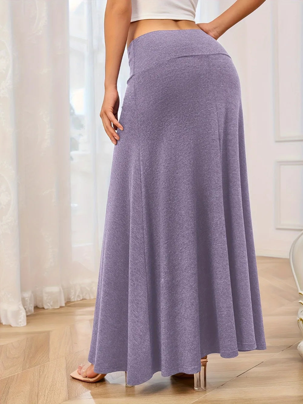 Solid Elastic Waist Maxi Skirt - LODIMAE FASHION