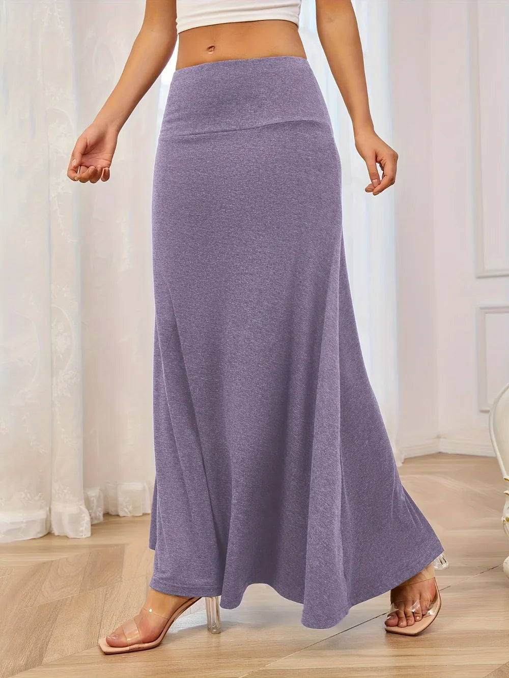 Solid Elastic Waist Maxi Skirt - LODIMAE FASHION