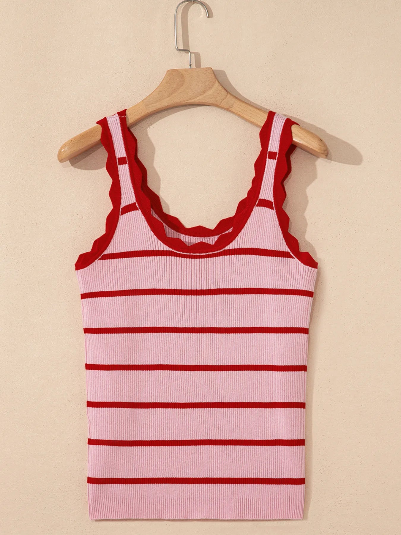 Stripe Scalloped Edge Crew Neck Knit Tank Top - LODIMAE FASHION